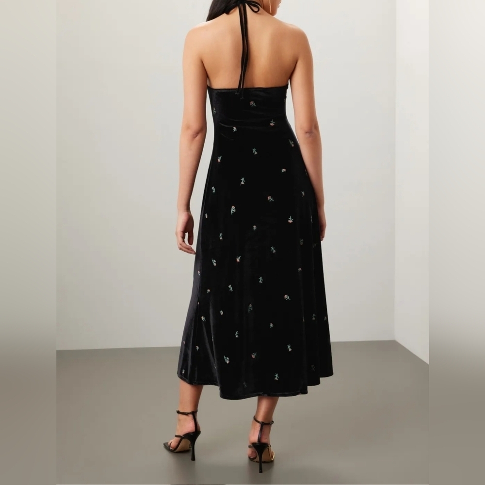 WeWoreWhat Women's High Neck Velvet Flower Halter Midi Dress, Black, Size Medium - Picture 7 of 15